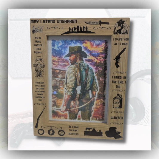 Red Dead Redemption 2 - Custom engraved frame with Arthur Morgan watercolour print - video game art - RDR2 - 22.5cm by 17.5cm - 7 x 5