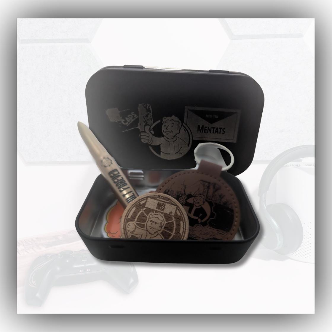 Fallout - Engraved Stash tin gift set - unique gift - caps - mentats