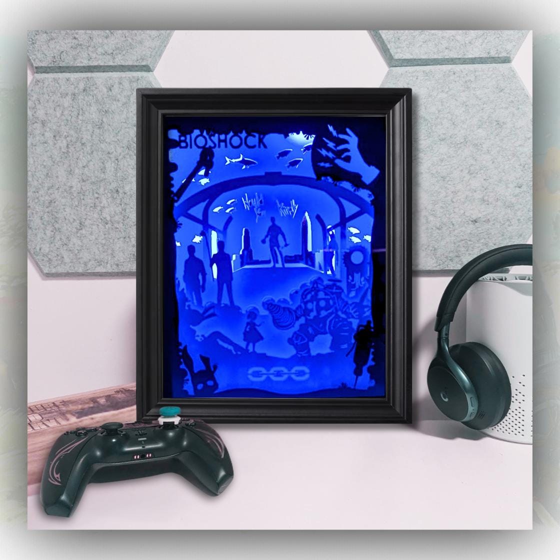 Bioshock - Lightbox, Shadowbox, Video Game Decor, unique piece, Geek gift, Gaming room decor