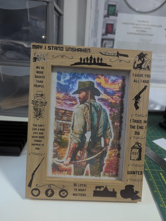 Red Dead Redemption 2 - Custom engraved frame with Arthur Morgan watercolour print - video game art - RDR2 - 22.5cm by 17.5cm - 7 x 5