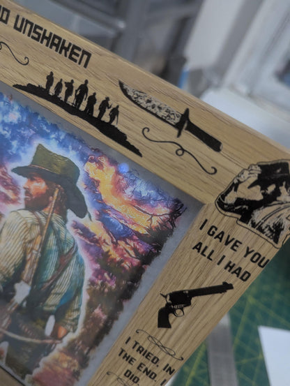 Red Dead Redemption 2 - Custom engraved frame with Arthur Morgan watercolour print - video game art - RDR2 - 22.5cm by 17.5cm - 7 x 5