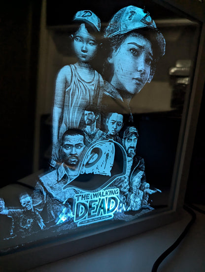 Telltale the walking dead - Lee and Clementine - Laser engraved backlit mirror - Great gift - custom design